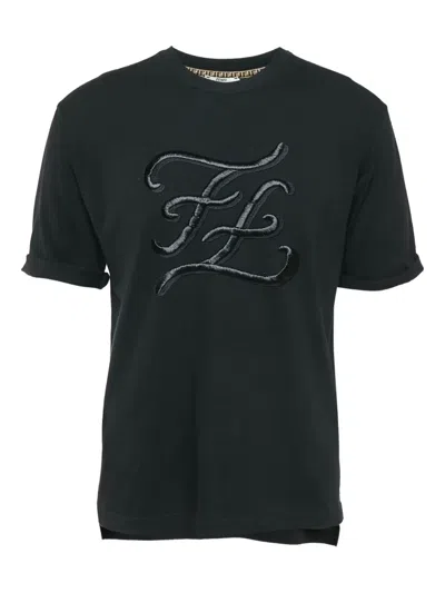 Pre-owned Fendi Logo-embroidered T-shirt In Black