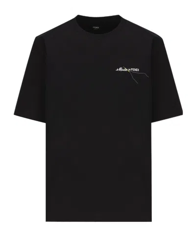 Fendi Logo-embroidered T-shirt In Black