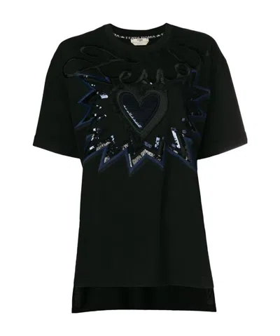 Fendi Logo Embroidered T-shirt In Black