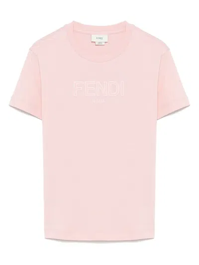 Fendi Kids' Logo-embroidered T-shirt In Pink