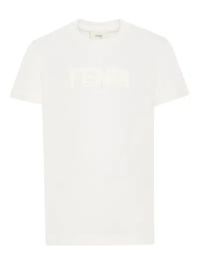 Fendi Kids' Logo-embroidered T-shirt In White