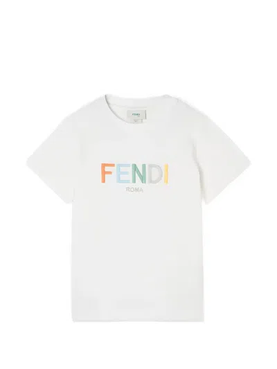 Fendi Kids' Logo-embroidered T-shirt In White