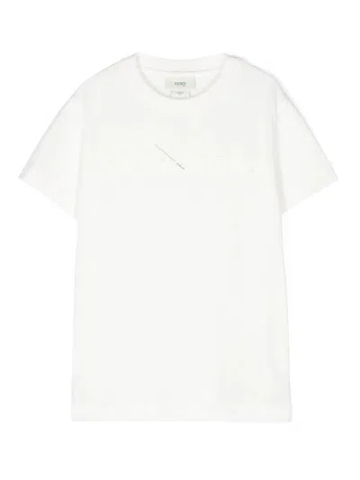 Fendi Teen Ivory Logo T-shirt In White