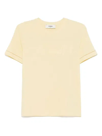 Fendi Logo-embroidered T-shirt In Yellow