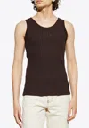 Fendi Stretch Ribbed Nylon Tank Top In Brown