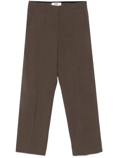 Fendi Logo-embroidered Trousers In Brown