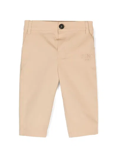 Fendi Babies' Logo-embroidered Trousers In Neutrals