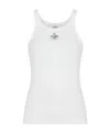 Fendi Women White Ribbed Tank Top With Contrasting Logo Embroidery In Stretch Cotton Woman In White