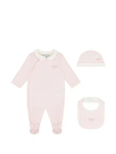 Fendi Logo-embroidery Babygrow (set Of Three) In Pink