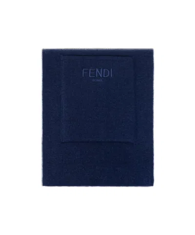 Fendi Logo Embroidery Double-sided Scarf In Black