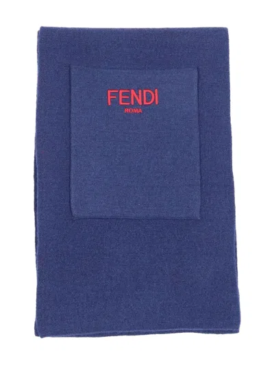 Fendi Kids' Logo-embroidery Scarf In Blue