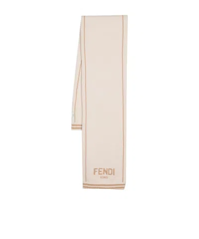 Fendi Logo Embroidery Scarf In Nude