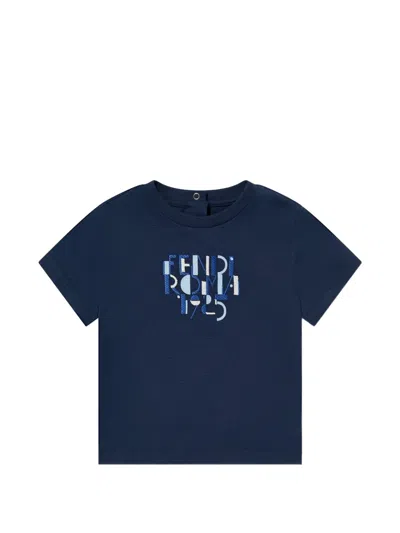 Fendi Babies' Logo-embroidery T-shirt In Blue