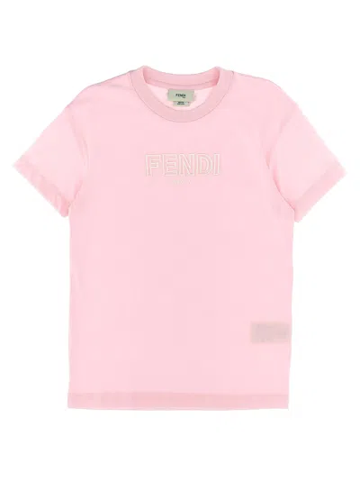 Fendi Kids' Logo Embroidery T-shirt In Pink