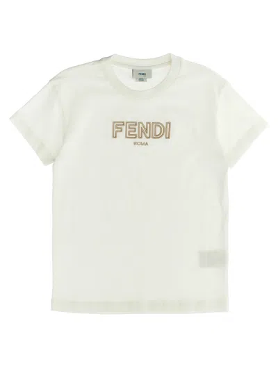 Fendi Kids' Logo Embroidery T-shirt In White