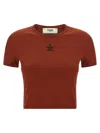 Fendi Embroidered Logo Short Sleeve Top In Brown