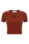 Fendi Embroidered Logo Short Sleeve Top In Brown