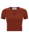 Fendi Embroidered Logo Short Sleeve Top In Brown
