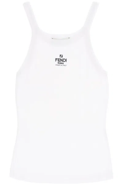 Fendi Logo Embroidery Top In White