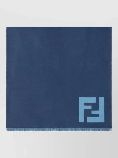Fendi Logo Ff Scarf Fringed Edges Design In Blue
