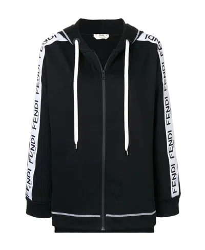 Fendi Logo Hooded Zipper Shirt In Black