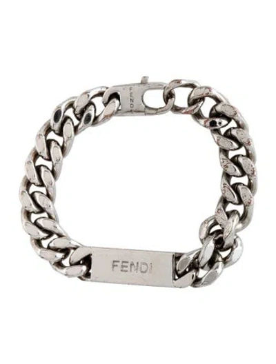 Pre-owned Fendi Logo Id Link Bracelet, 8" In Multicolor