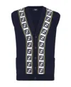 Fendi Logo Intarsia Button-up Vest In Blue