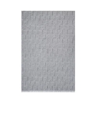 Fendi Logo-intarsia Frayed-edge Scarf In Gray