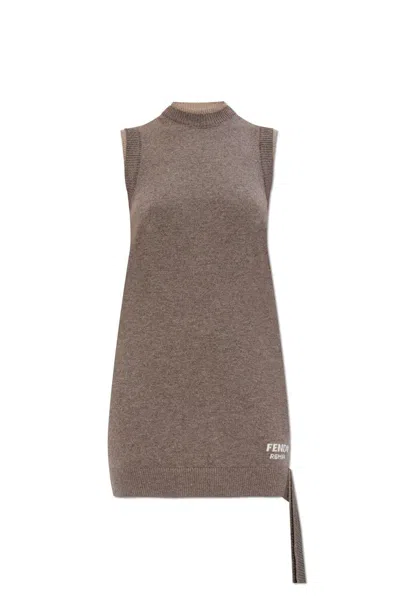 Fendi Cashmere-blend Mini Dress In Brown