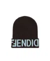 Fendi Logo Intarsia Knitted Beanie In Black