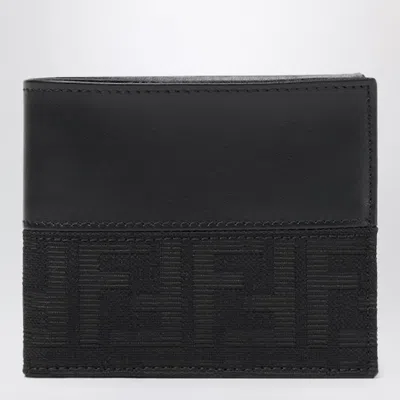 Fendi Logo Jacquard And Leather Bi-fold Wallet In Black