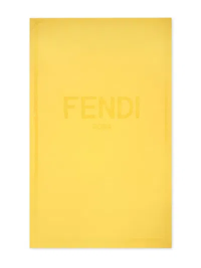 Fendi Kids' Logo-jacquard Cotton Towel In Yellow