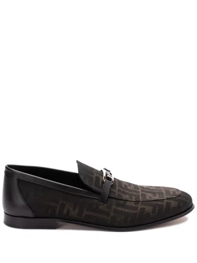 Fendi Logo-jacquard Loafers In Brown