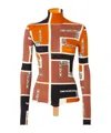Fendi Turtleneck Stretch Fabric Top With Monogram Motif In Brown
