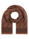 Fendi Embroidered Wool Blend Fringed Scarf In 褐色