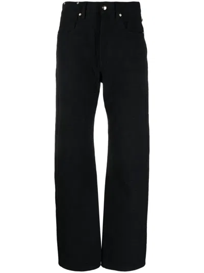 Fendi Logo-jacquard Straight-leg Cotton Trousers In Blue