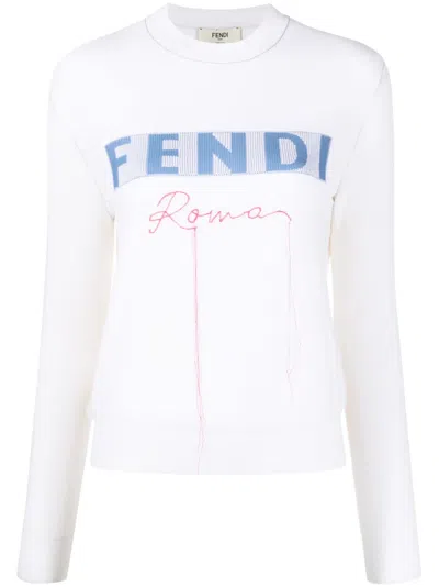 Fendi Ivory Stretch Cashmere Blend Sweater In Neutral
