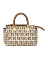 Fendi Small Brown Ff Fabric Boston Bag In Nude