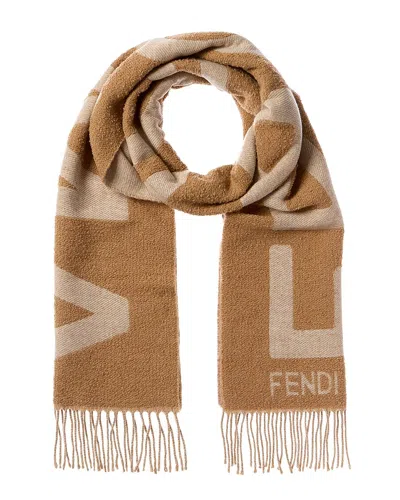 Fendi Logo Jacquard Wool & Alpaca-blend Scarf In Brown