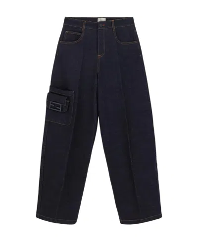 Fendi Logo Jeans In Black