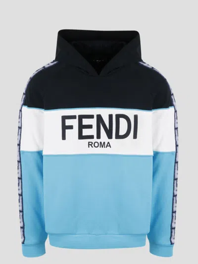 Fendi Logo Jersey Hoodie In Navy