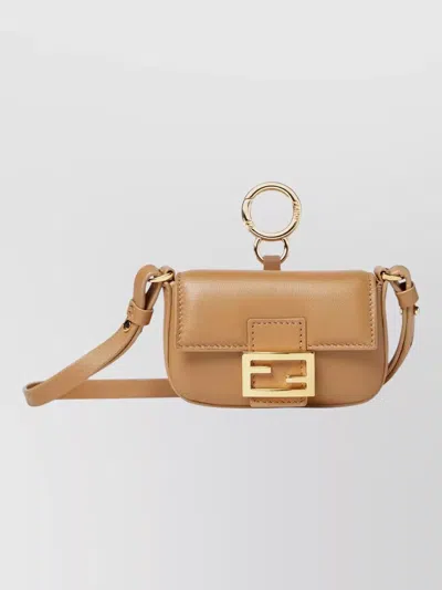 Fendi Logo Keyring Adjustable Strap Gold Tone In Brown