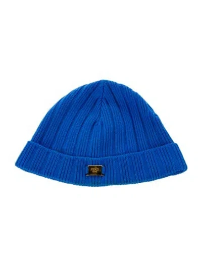 Pre-owned Fendi Logo Knit Beanie Hat In Blue