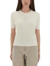 Fendi Ribbed Cotton T-shirt With Subtle Logo Detail In White