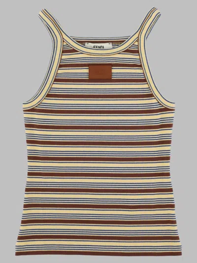 Fendi Logo Knit Top In Brown