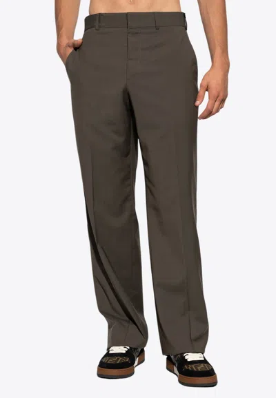 Fendi Logo Label Wool Tailored Pants