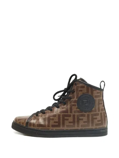 Pre-owned Fendi Logo Lace-up Sneakers In Brown