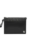 Fendi Leather And Canvas Ff Squared Clutch Bags In Black