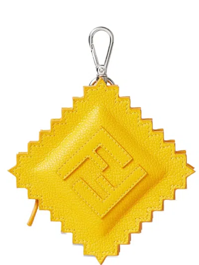 Fendi -logo Leather Keyring In Gold