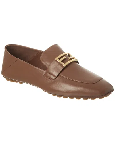 Fendi Logo Leather Loafer In Brown